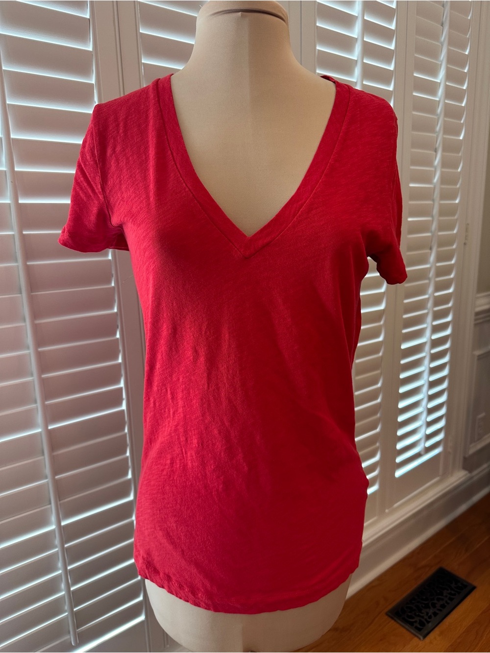 J. Crew Women's 100% Cotton Red V-Neck Short Sleeve Tee